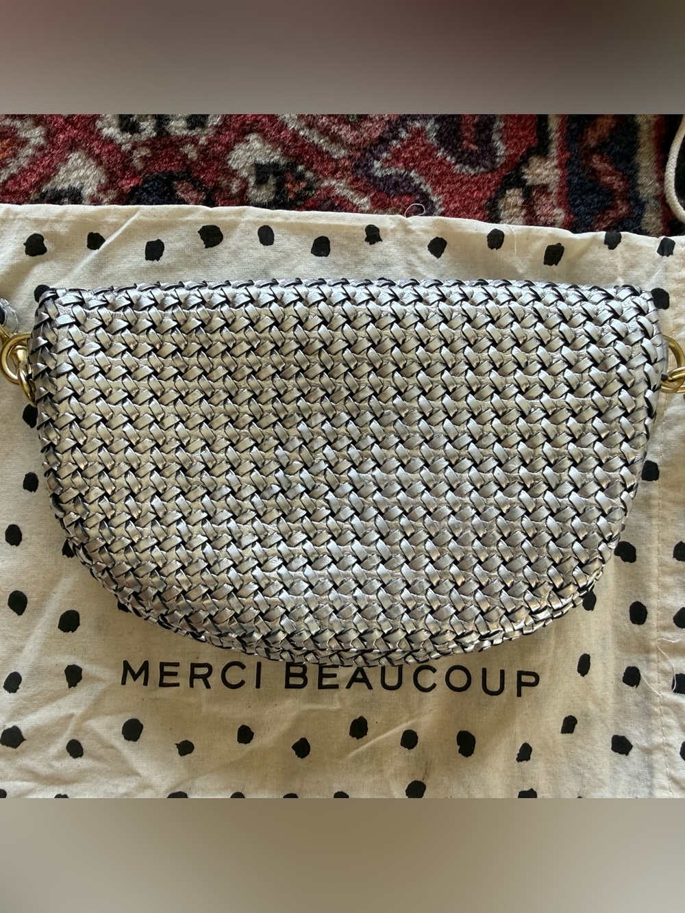 Clare V. Petite Woven Metallic Crossbody Belt Bag in Silver - Picture 8 of 11